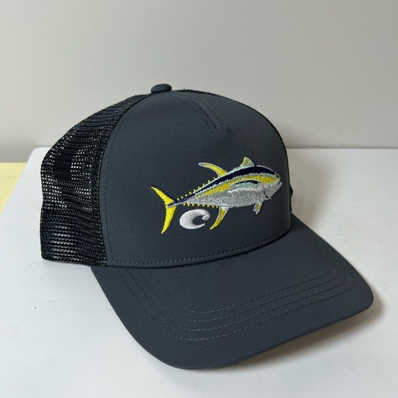 New Without Tags Costa Del Mar Gray Fish Embroidered Hat Cap - Picture 2 of 7